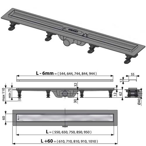 Водоотводящий желоб AlcaPlast APZ18-950M