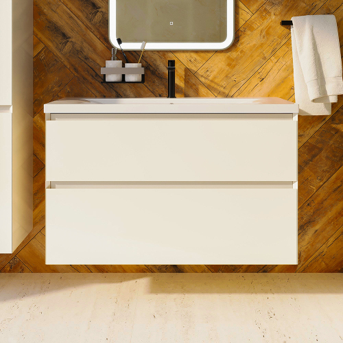 Тумба с раковиной AVS Гармония 100 айвори матовая (раковина 01 белая глянцевая)