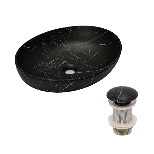 Раковина AVS Карина 52x40 черный мрамор матовая с донным клапаном