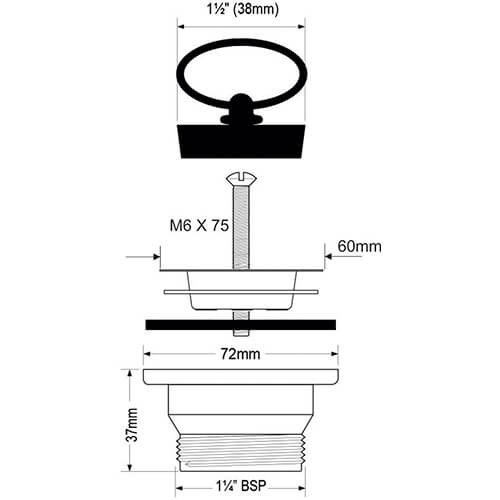 Выпуск (60мм нержавеющая решетка) с пробкой; выход 1 1/4"«папа» McALPINE
