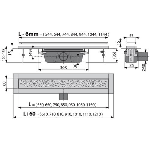 Водоотводящий желоб антивандальный AlcaPlast APZ11 550