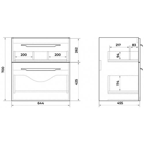 Тумба 700 2ящ + Раковина Q70 Белый мат Lande DIBORG