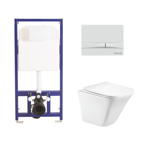 Комплект BelBagno 3в1: Инсталляция Berges 040000 + Унитаз подвесной BB052CHR + Кнопка смыва Berges 040051 белая