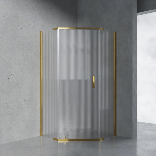 Душевой уголок AVS Трапеция 90x90 профиль брашированное золото, стекло рифленое