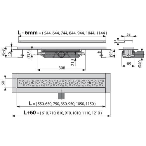 Водоотводящий желоб антивандальный AlcaPlast APZ111 650