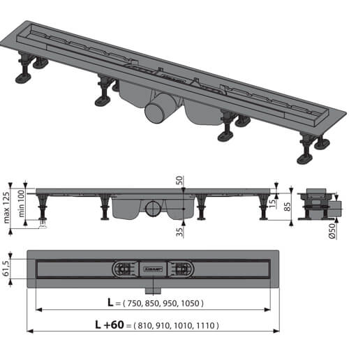 Водоотводящий желоб AlcaPlast APZ12-1050