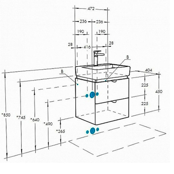 Тумба с раковиной подвесная 50 Скай Акватон 1A2380K1SY010