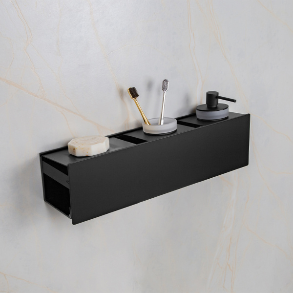 Полка AVS King, 45 см, черный матовый, с мыльницей, дозатором и стаканом