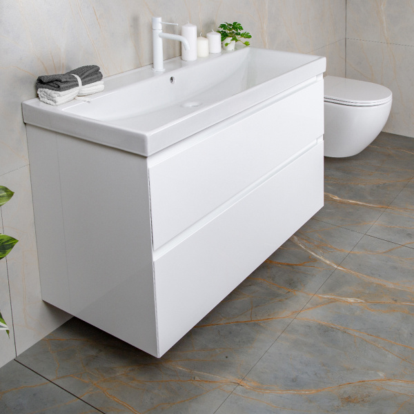 Тумба с раковиной AVS Гармония 100 белая (раковина 02 белая глянцевая)