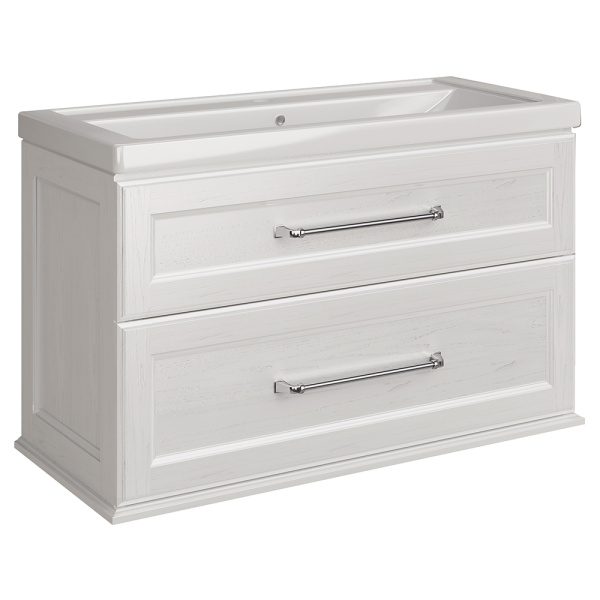 Тумба с раковиной ASB Wood Line Венеция 100 белая, патина серебро