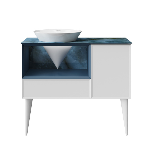 Тумба с раковиной Kerama Marazzi Cono 97, белая-синяя матовая