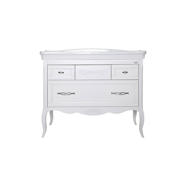 Тумба с раковиной ASB Wood Line Модерн 105 белая, патина серебро