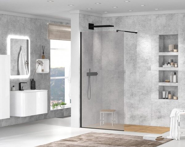 Душевая перегородка Cezares Liberta LIBERTA-L-1-100-GR-NERO 100 профиль черный, черное стекло