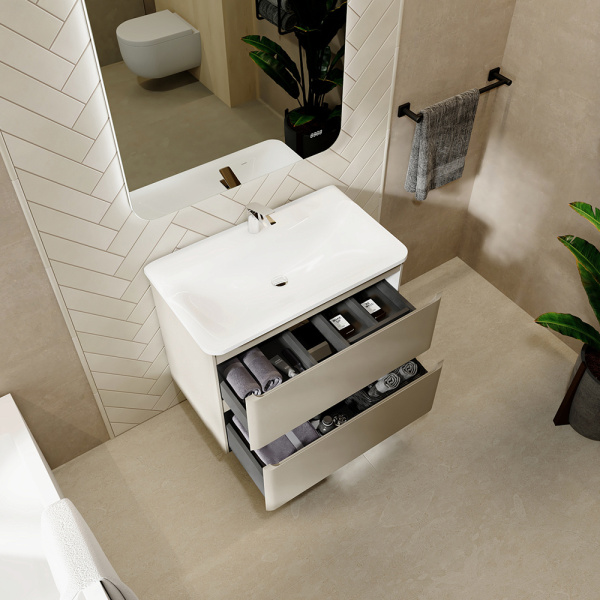 Тумба с раковиной RAVAL Welto 80 2 ящика, светло-коричневая