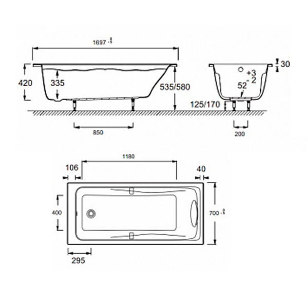 Акриловая ванна Jacob Delafon Odeon Up 170x70 белая без каркаса