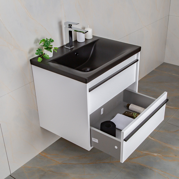 Тумба с раковиной AVS Графика 60 белая матовая с черной ручкой и раковиной