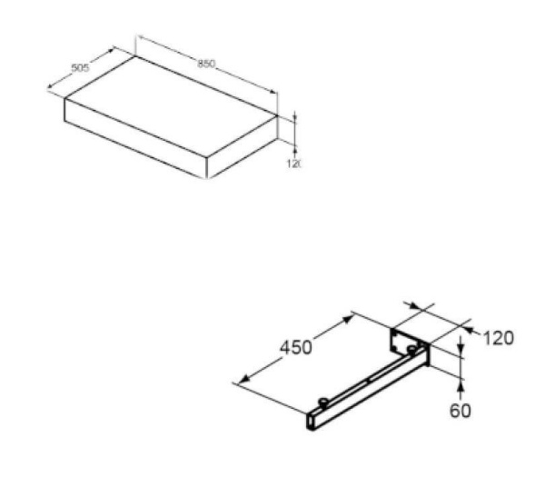 U8407WG+U842867 Столешница 850*500 БЕЛЫЙ + Крепеж для столешницы (2 шт.) Adapto IS