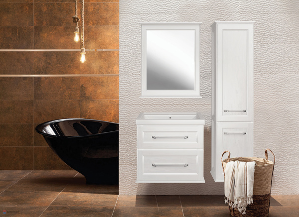 Тумба с раковиной ASB Wood Line Венеция 70 белая, патина серебро