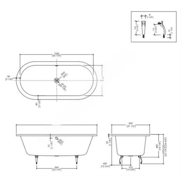 Чугунная ванна Bayswater Noa 170х80 белая, без ножек