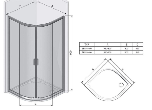 Душевой уголок 80х80х195 RAVAK 3B240100Z1