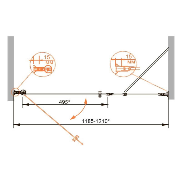 Душевая дверь в нишу Cezares Royal Palace ROYAL PALACE-B-12-60/60-C 120 профиль хром, прозрачное стекло с узором