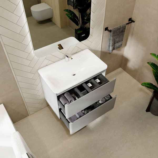 Тумба с раковиной RAVAL Welto 80 2 ящика, светло-серая