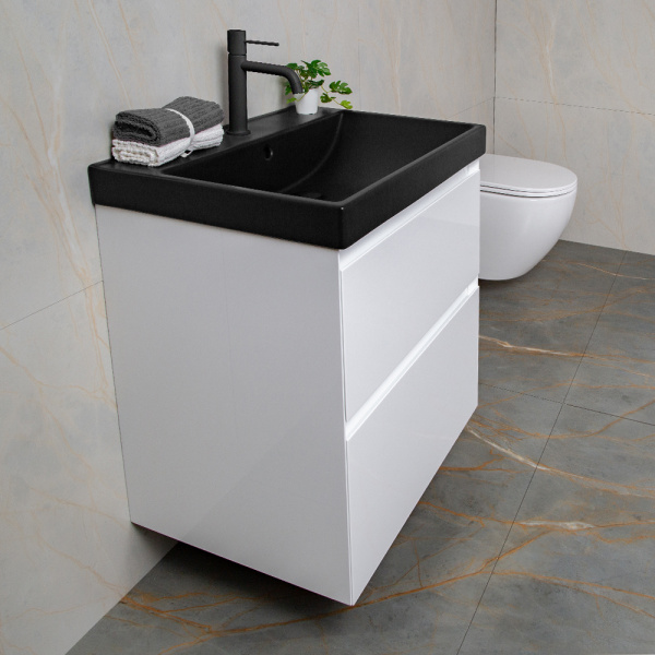 Тумба с раковиной AVS Гармония 60 белая (раковина 02 черная матовая)