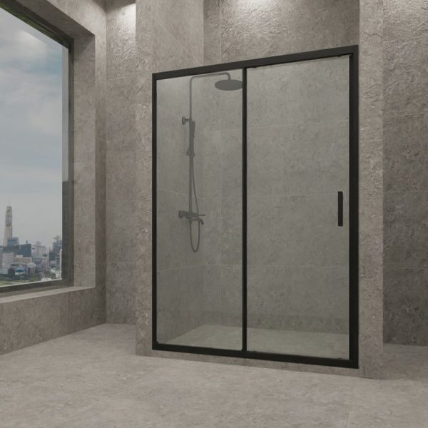 Душевая дверь в нишу AVS Вектор 140 см профиль черный, стекло прозрачное